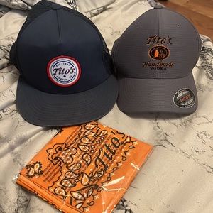 Two Tito’s vodka hats and bandana